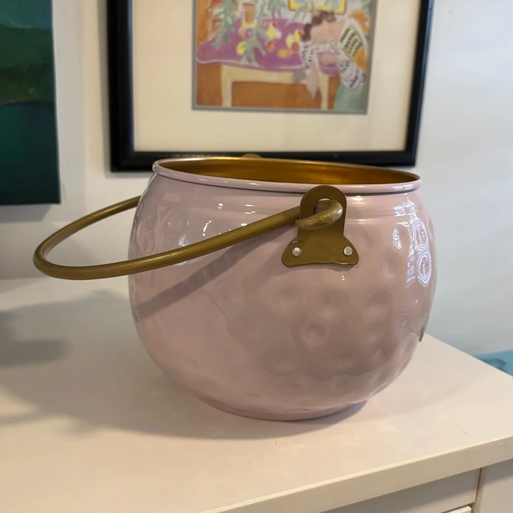 Halloween Mortar & Bone NWT Hammered Metal Jack-O'-Lantern Pink Pumpkin Pail - Picture 3 of 8